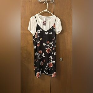 Totally 90s Floral Black Dress with White Tee NWT